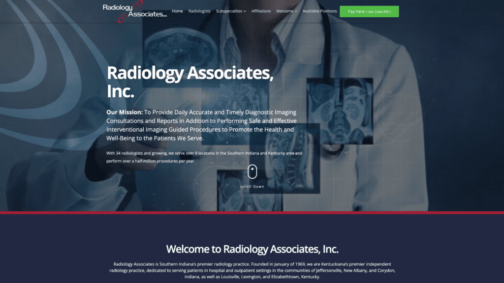 Radiology Associates website homepage